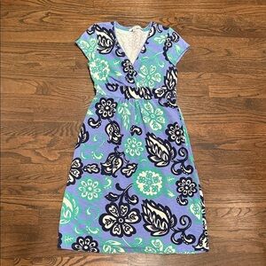 Boden Blue and Green Floral Midi Dress Size 4